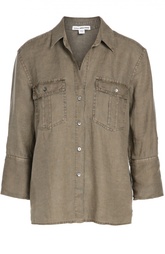 Льняная блуза прямого кроя с накладными карманами и укороченным рукавом James Perse