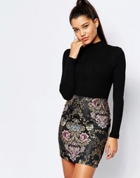 Платье 2-в-1 с жаккардовой юбкой и цветочным принтом Missguided
