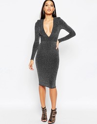 Облегающее платье миди с блестками и подплечниками ASOS