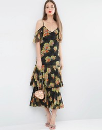 Платье макси с оборками на подоле и цветочным принтом ASOS Premium