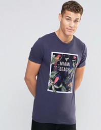 Эластичная футболка с тропическим принтом ASOS - Выбеленный черный