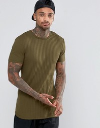 Длинная облегающая футболка в рубчик цвета хаки ASOS - Хаки