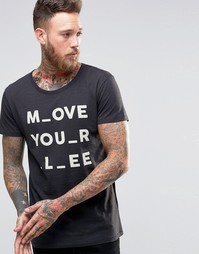Черная футболка с принтом Move Your Lee - Выбеленный черный
