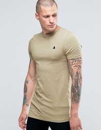 Бежевая длинная облегающая футболка с логотипом ASOS - Lieutenant