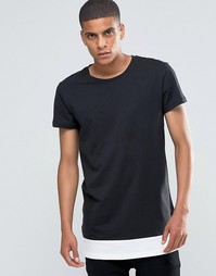 Selected Homme Crew Neck T-Shirt with Contrast Drop Hem - Черный