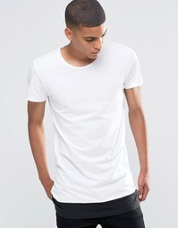 Selected Homme Crew Neck T-Shirt with Contrast Drop Hem - Белый