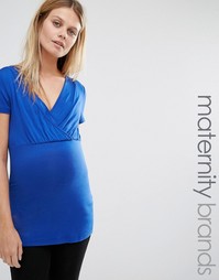 Трикотажный топ с запахом для беременных Mamalicious - Синий Mama.Licious