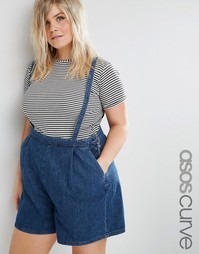 Джинсовые шорты со съемными подтяжками ASOS CURVE - Синий