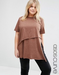 Футболка с асимметричным необработанным краем ASOS CURVE - Коричневый