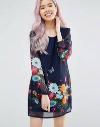 Цельнокройное платье с длинными рукавами и цветочным принтом Yumi