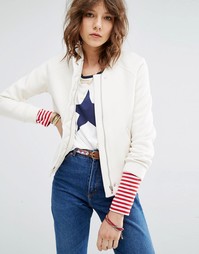 Maison Scotch Sweat Bomber Jacket With Woven Placket Detail - Кремовый