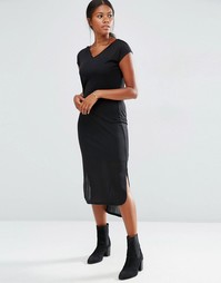 Трикотажное платье миди в рубчик с короткими рукавами Vero Moda