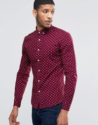 Бордовая рубашка суперзауженного кроя в горошек ASOS - Burgundy