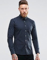 Темно-синяя рубашка скинни в горошек ASOS - Темно-синий
