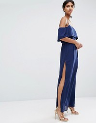 Платье макси с открытыми плечами ASOS - Темно-синий