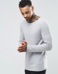 Серый облегающий лонгслив с вырезом лодочкой ASOS - Серый
