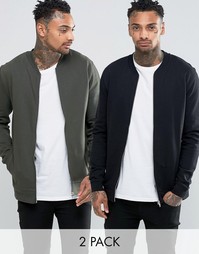 2 трикотажных куртки‑пилот (черная/хаки) ASOS - СКИДКА 15%