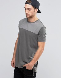 Удлиненная футболка хаки пигментного крашения с лентой ASOS - Хаки