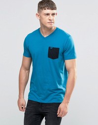 Бирюзовая футболка слим с контрастным карманом Hollister - Бирюзовый
