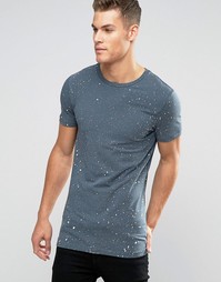 Синевато-серая удлиненная футболка с принтом брызг ASOS