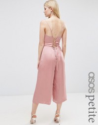 Атласный комбинезон с бретельками на спине ASOS PETITE - Розовый