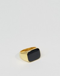 Золотистое кольцо-печатка с эмалированной вставкой ASOS - Золотой