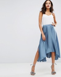 Атласная юбка миди с разрезами ASOS - Aegean blue