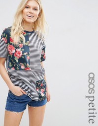 Футболка с цветочным и полосатым принтом ASOS PETITE - Мульти