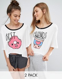 2 пижамные футболки Chelsea Peers Best Friends Donut - Бежевый