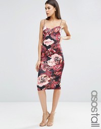 Платье миди с цветочным принтом и глубоким вырезом ASOS TALL - Мульти
