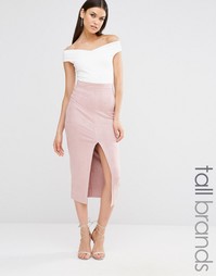 Юбка миди из искусственной замши с разрезом Missguided Tall