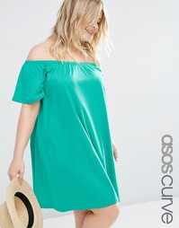 Платье в стиле бохо с открытыми плечами ASOS CURVE - Зеленый