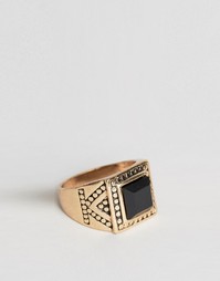 Кольцо с черным квадратным камнем Reclaimed Vintage - Золотой