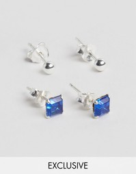 Набор из 2 пар серебряных сережек-гвоздиков с камнями Reclaimed Vintag