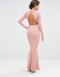 Платье макси c открытой спиной и длинными рукавами Missguided - Blush