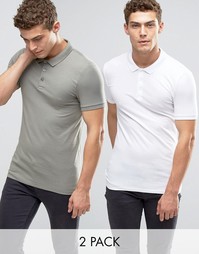 2 футболки-поло (белый/зеленый) ASOS - СКИДКА 15%