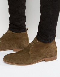 ASOS Lace Up Boots In Khaki Suede With Natural Sole - Хаки