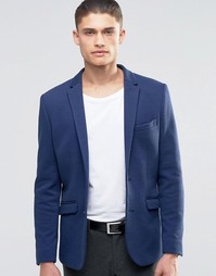 Трикотажный блейзер слим из пике Selected Homme - Синий