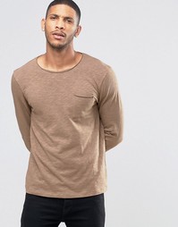 ASOS Slub Long Sleeve T-Shirt With Raw Edge In Beige - Коричневый