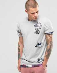 Двухслойная футболка с потертостями SikSilk - Серый