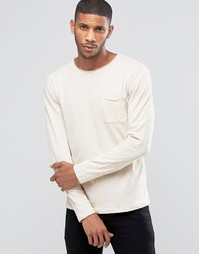 ASOS Slub Long Sleeve T-Shirt With Raw Edge In Off White - Бежевый