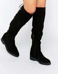 Pieces Darby Suede Flat Knee Boots - Черный замшевый