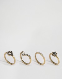 4 винтажных наборных кольца с камнями ASOS - Серый