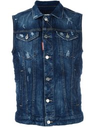 джинсовая куртка без рукавов с рваными деталями Dsquared2