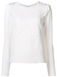 embroidered bib blouse Monique Lhuillier