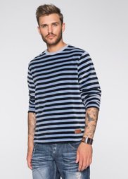Свитшот Slim Fit из плюшевого трикотажа (синий в полоску) Bonprix