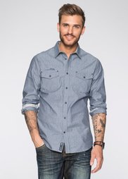 Рубашка Slim Fit с длинным рукавом (синий в полоску) Bonprix