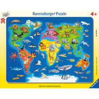 Пазл «Карта мира с животными», 30 деталей, Ravensburger