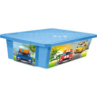 Ящик для хранения игрушек "X-BOX" City Cars 30л на колесах, Little Angel, голубой