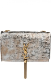 Сумка Monogram из металлизированной кожи с тиснением под крокодила Saint Laurent